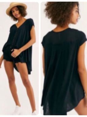 Free People HIGHLAND V NECK LINEN BLEND TOP SIZE SMALL